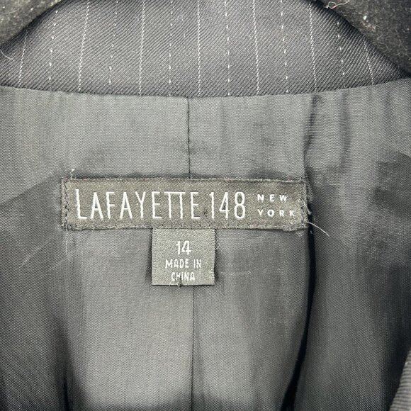 LAFAYETTE 148 Black White Pinstripe Button Up Blazer Jacket Size 14 - Picture 4 of 5
